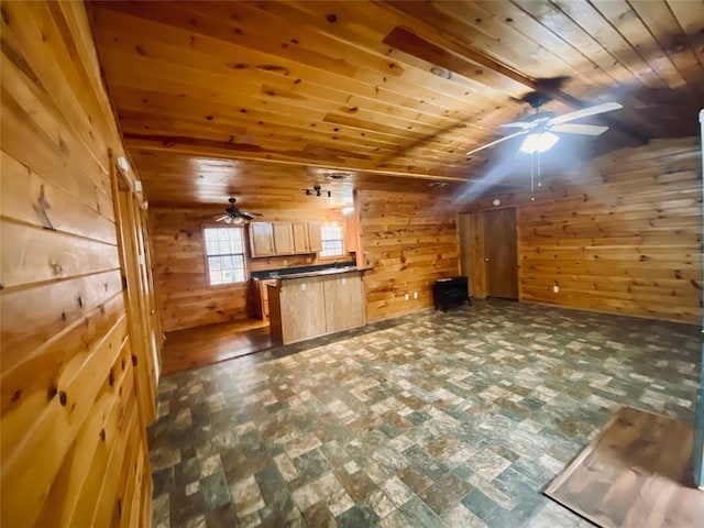 bonus room featuring wood walls, wooden ceiling, and lofted ceiling