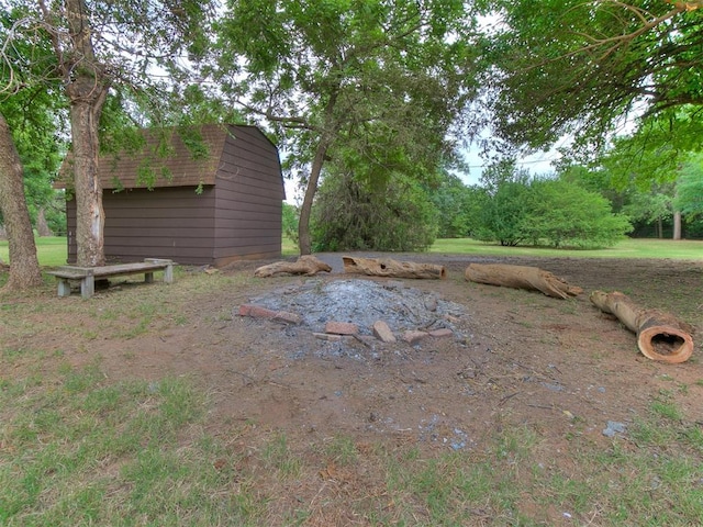 view of yard with a shed