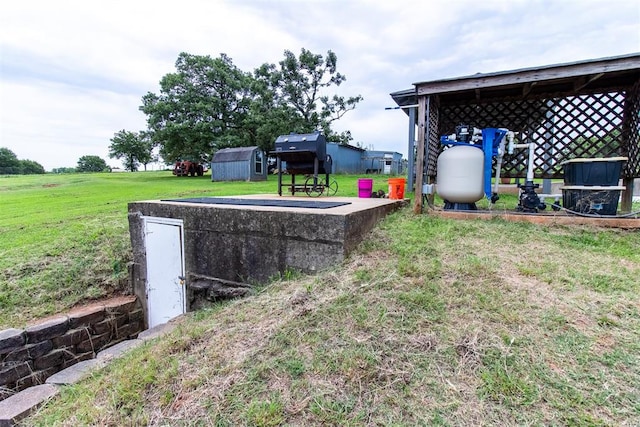 view of yard with a shed