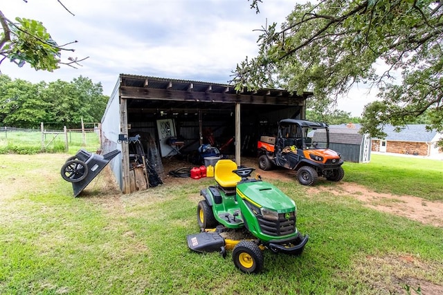 view of outdoor structure with a lawn