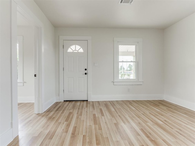 foyer entrance with light hardwood / wood-style floors and a wealth of natural light