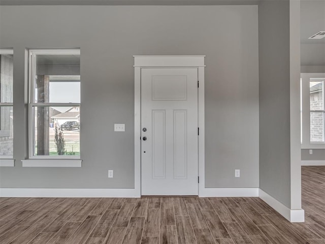 foyer with plenty of natural light and hardwood / wood-style floors