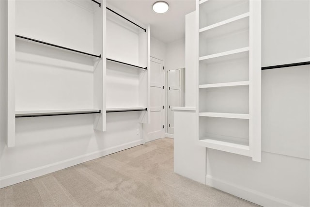 walk in closet featuring a barn door and carpet floors