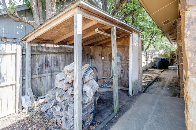 exterior space with an outbuilding