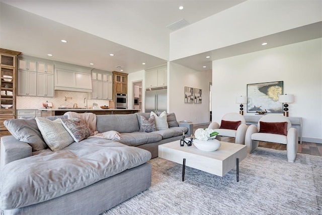 living room with light wood-type flooring