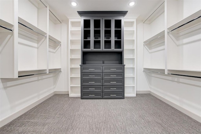 walk in closet with carpet flooring