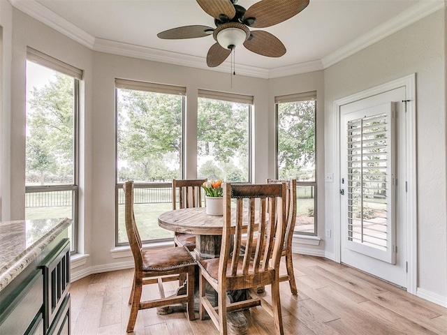 sunroom / solarium with a wealth of natural light and ceiling fan