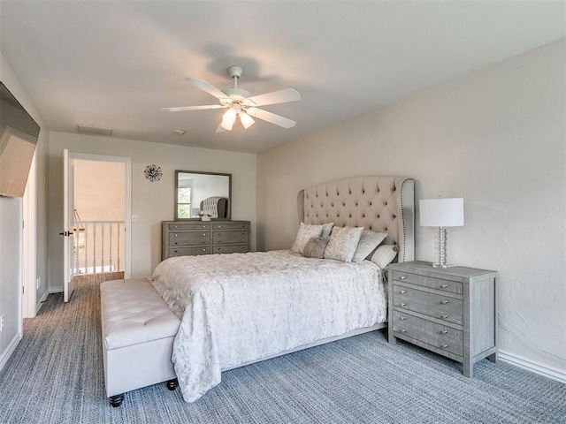 bedroom featuring carpet and ceiling fan