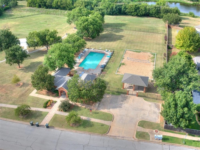 bird's eye view featuring a water view