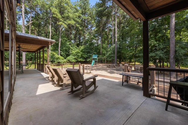 view of patio with a playground