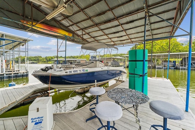 dock area with a water view