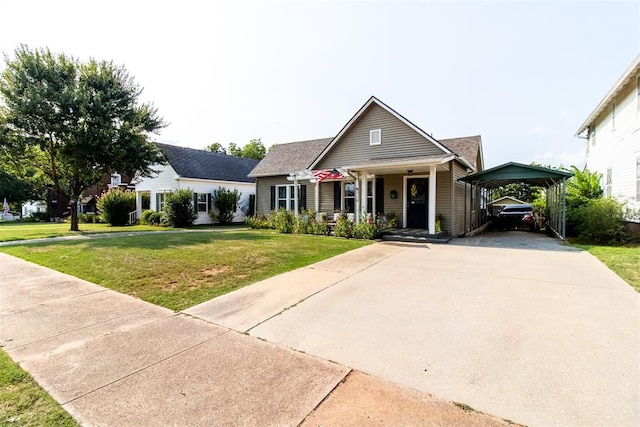 view of front facade featuring a front lawn and a carport