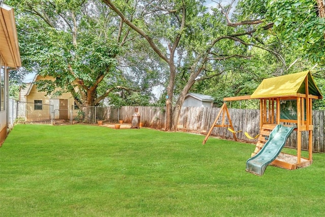 view of yard with a playground