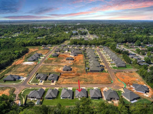 view of aerial view at dusk