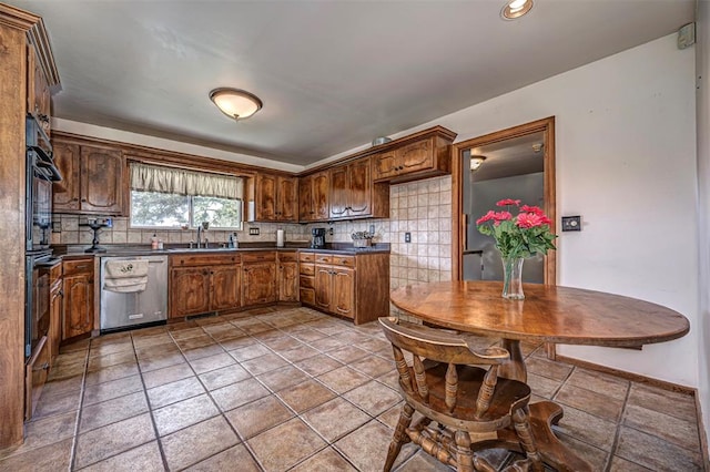 kitchen with decorative backsplash, dishwasher, and sink