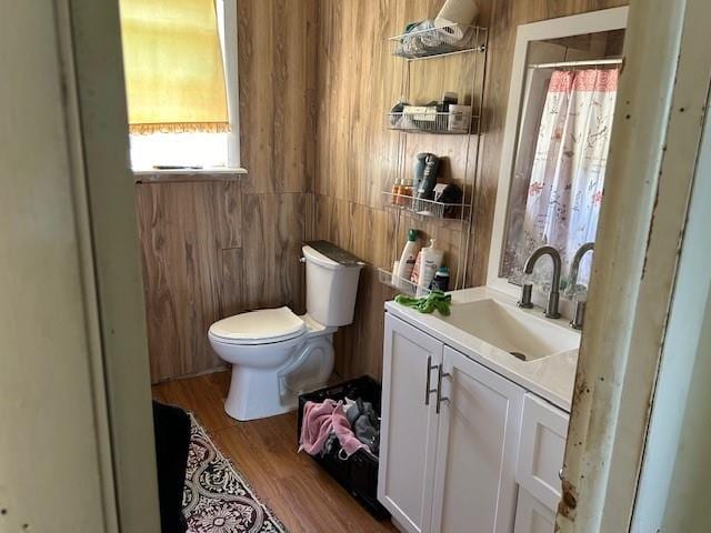 bathroom featuring hardwood / wood-style floors, vanity, and toilet