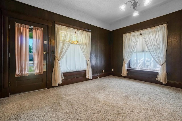 unfurnished room featuring carpet flooring and a textured ceiling