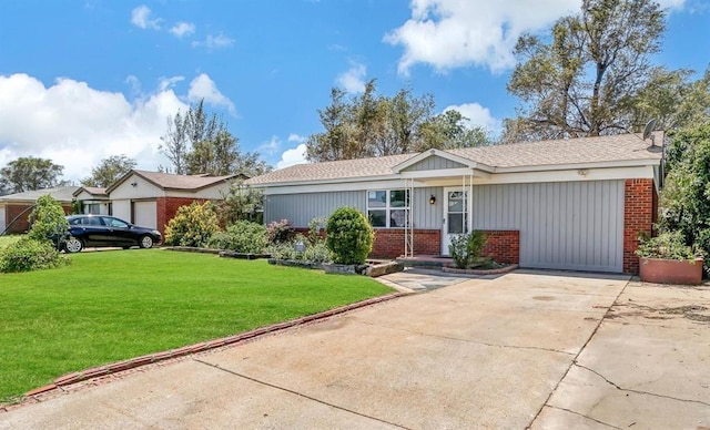 1033 Coe St, Altus, OK 73521 - single story home featuring brick siding, driveway, a front yard, a shingled roof, and an attached garage