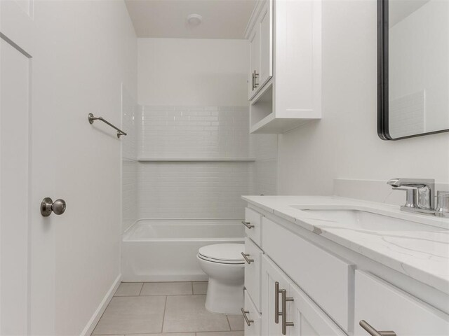 full bathroom with toilet, bathtub / shower combination, vanity, and tile patterned floors