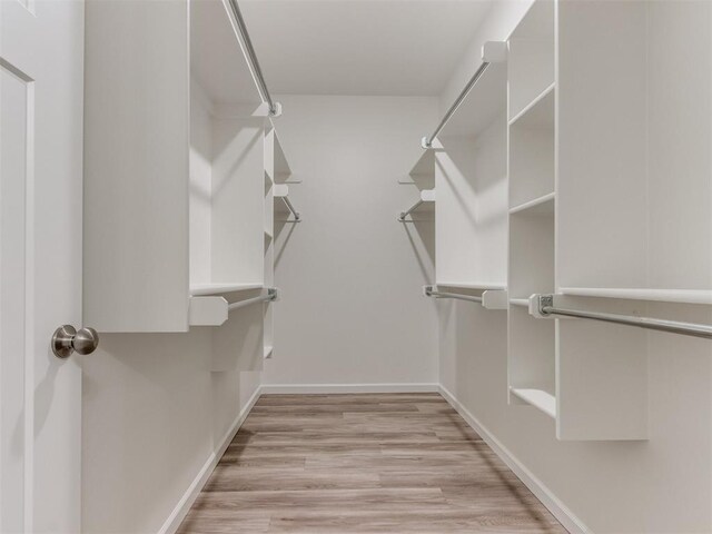 spacious closet with light hardwood / wood-style flooring