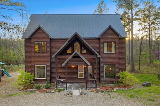 178 Black Jack Trl, Broken Bow, OK 74728 - chalet / cabin featuring faux log siding, a metal roof, and covered porch