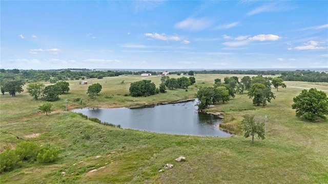 drone / aerial view with a water view and a rural view