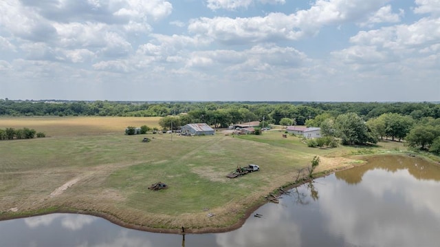 aerial view featuring a rural view and a water view