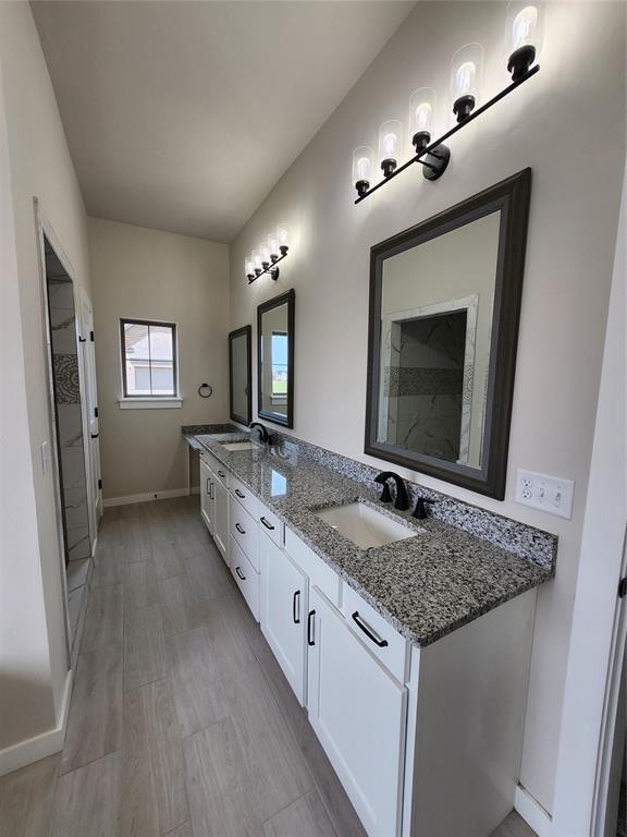 bathroom featuring vanity and wood-type flooring