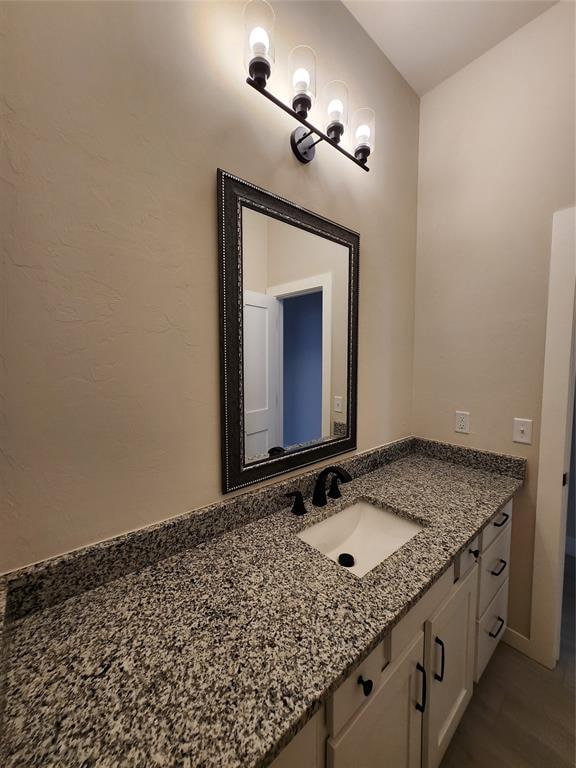 bathroom featuring hardwood / wood-style flooring and vanity