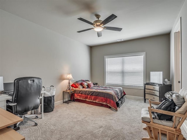 bedroom featuring ceiling fan and carpet floors