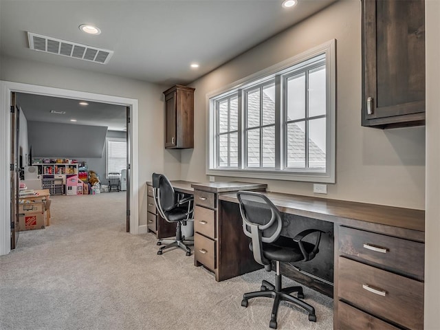 view of carpeted home office