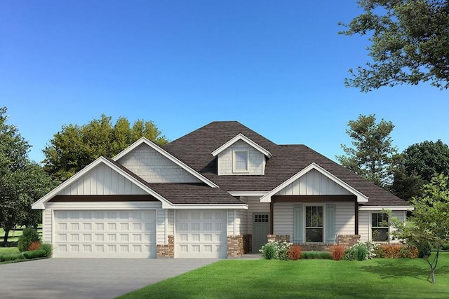 craftsman-style home with a front yard and a garage