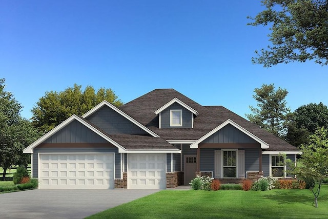 craftsman-style home featuring a garage and a front lawn