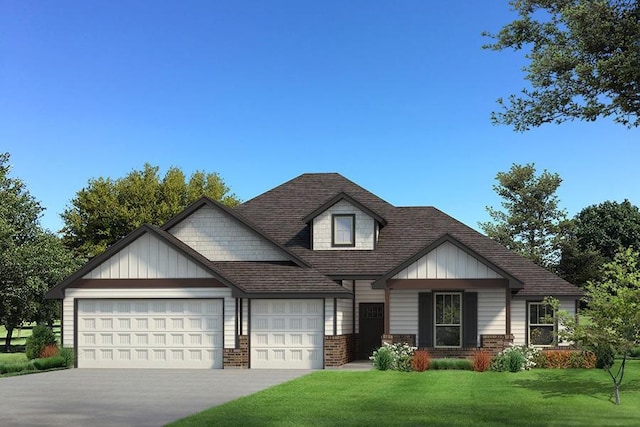 view of front of property featuring a garage and a front lawn