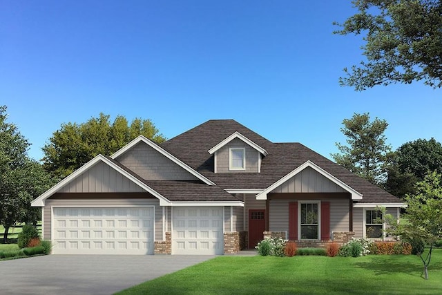 craftsman-style house with a front yard and a garage