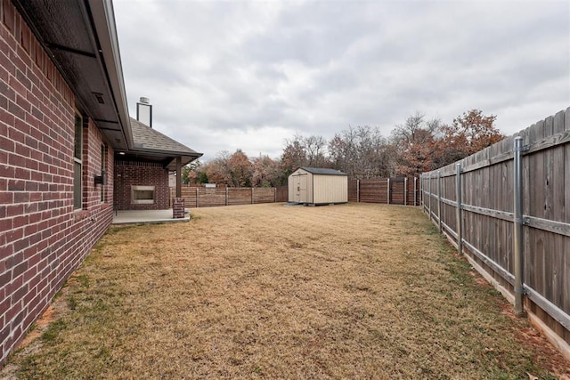 view of yard with a shed