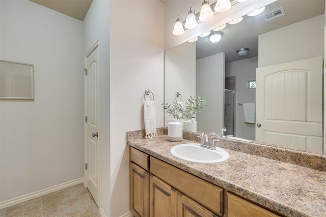 bathroom featuring vanity and walk in shower