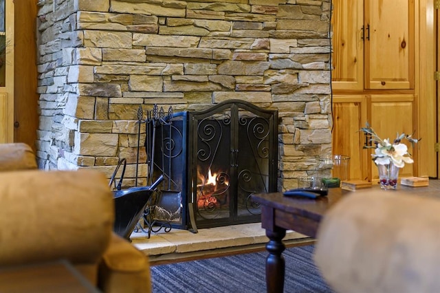 interior details with a fireplace