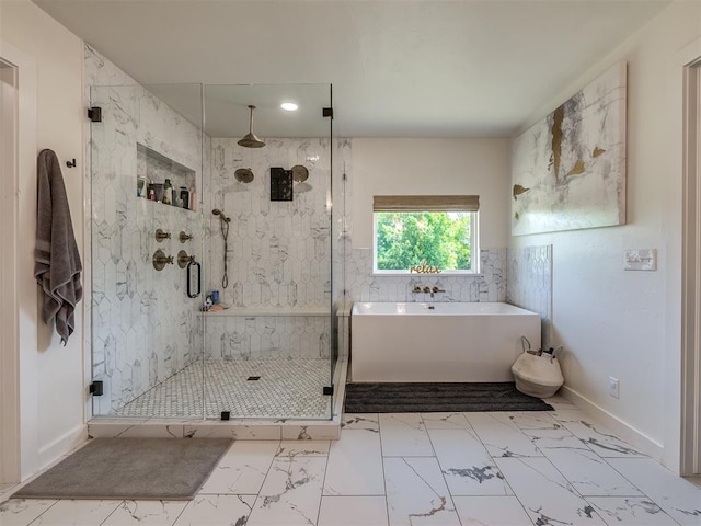 bathroom with independent shower and bath