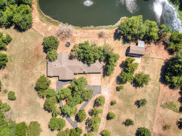 bird's eye view featuring a water view and a rural view