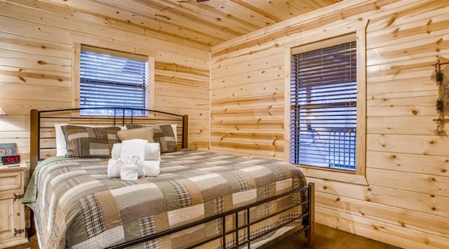 bedroom with wooden ceiling