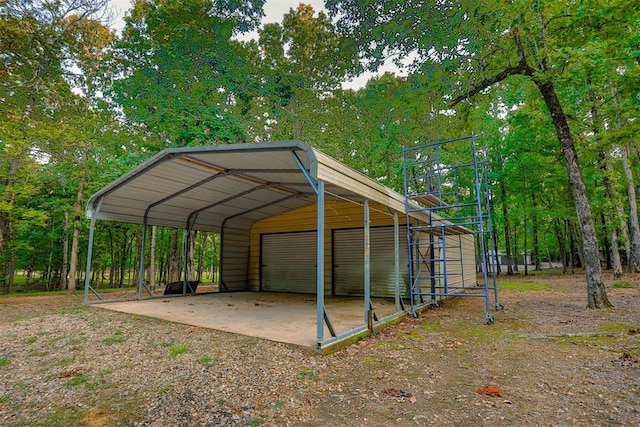 view of parking with a garage and a carport