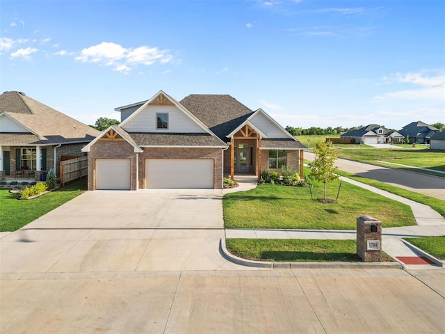 craftsman-style house with a front lawn and a garage