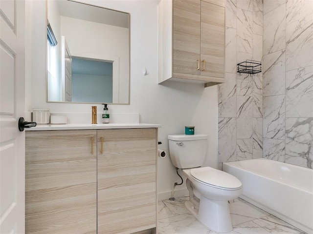 full bathroom with vanity, toilet, and tiled shower / bath