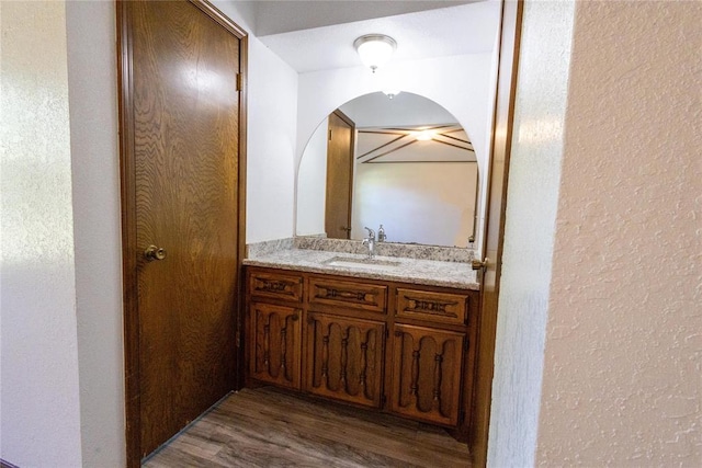 bathroom with wood-type flooring and vanity