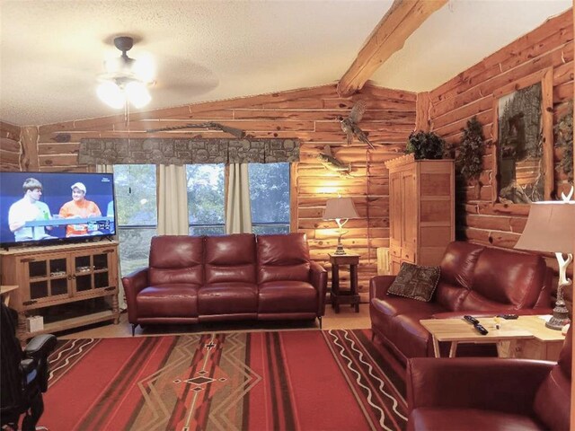 33308 S Post Office Nck, Shawnee, OK 74801 - living area with log walls and a ceiling fan