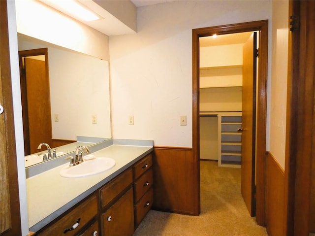 bathroom with wooden walls and vanity