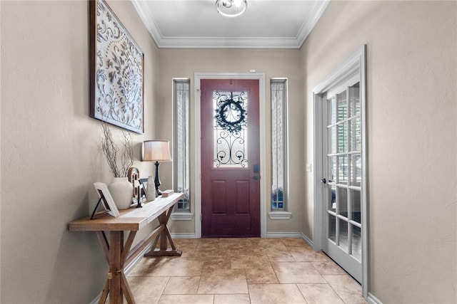 entryway featuring crown molding