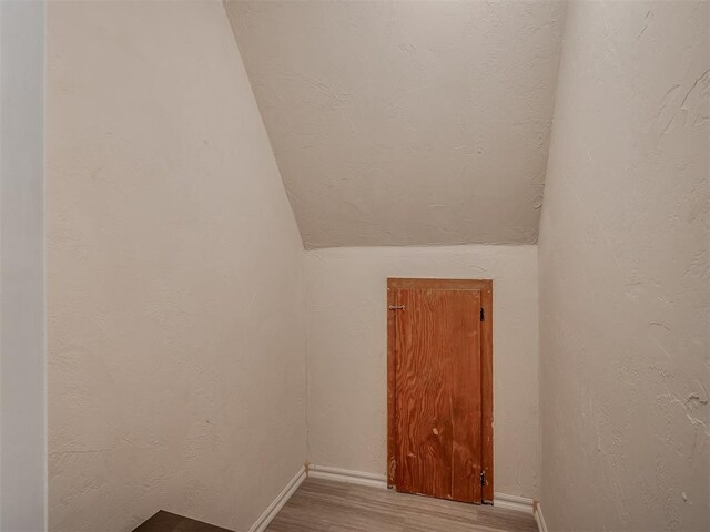 interior space featuring vaulted ceiling and light wood-type flooring