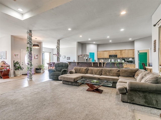 view of tiled living room